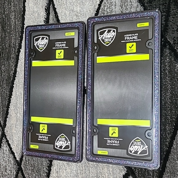 AUTO DRIVE PURPLE GLITTER METAL BLACK STANDARD FIT LICENSE PLATE FRAMES SET - Picture 1 of 10
